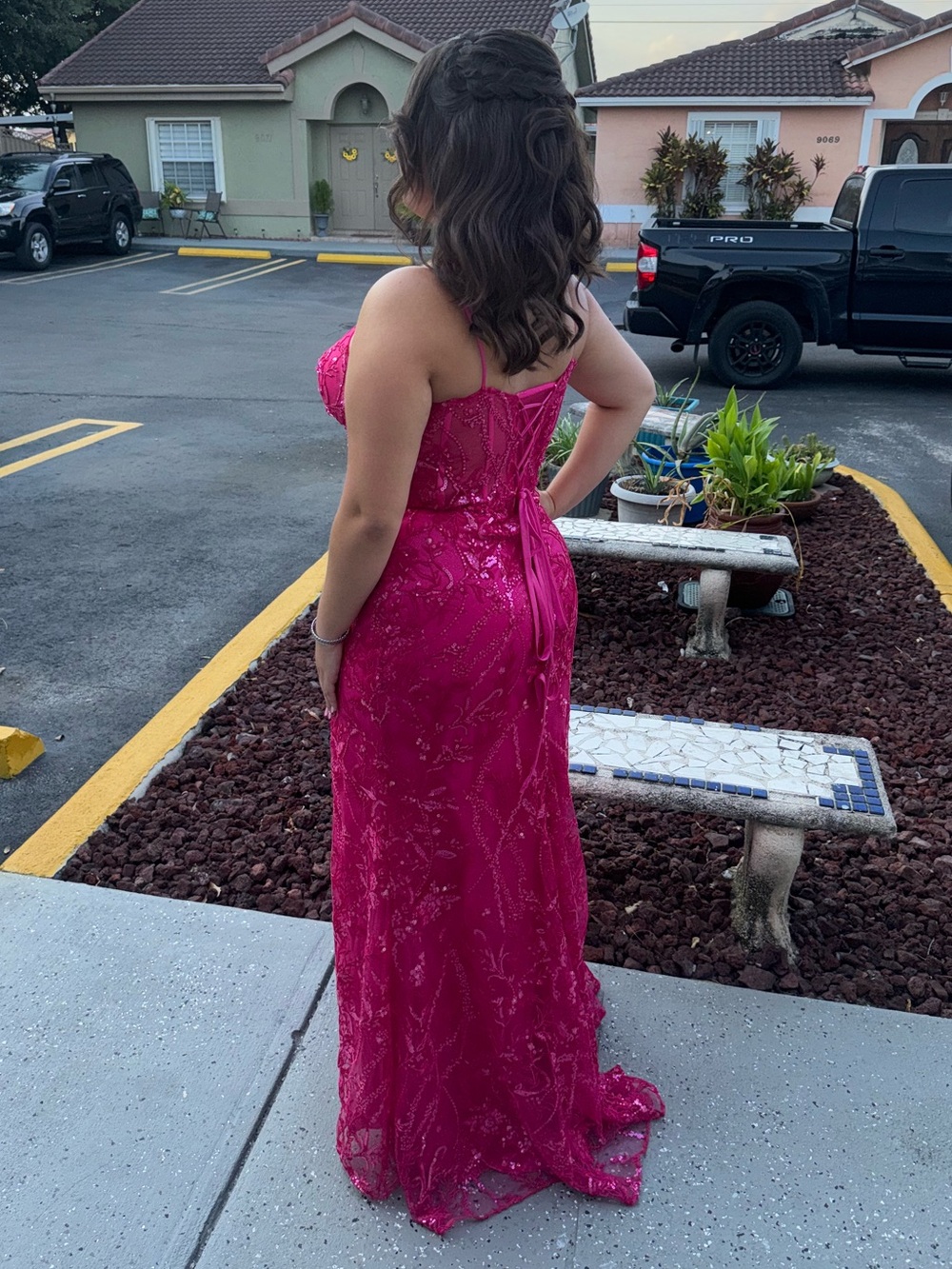 Hot Pink Sequin Prom Gown